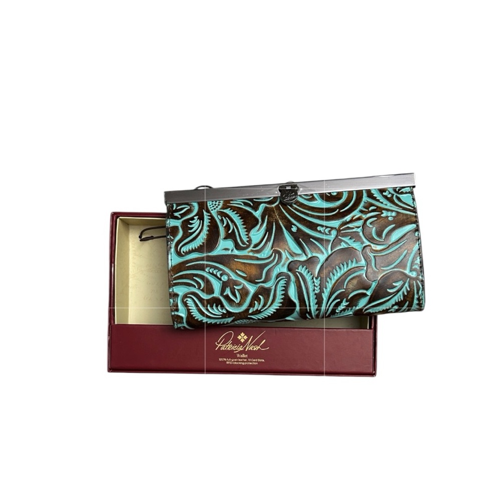 Patricia Nash Turquoise and Brown Clutch - Picture 3 of 8